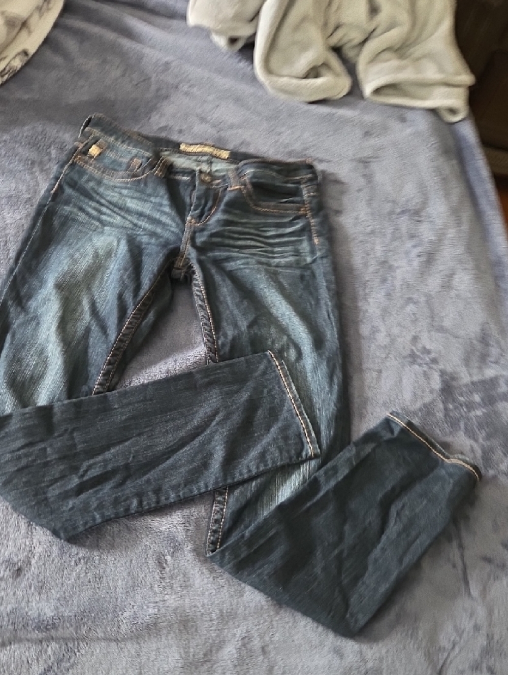 Big Star Kayla Straight Mid-Rise Jeans in Dark Blue with Tan Stitching - Picture 6 of 8
